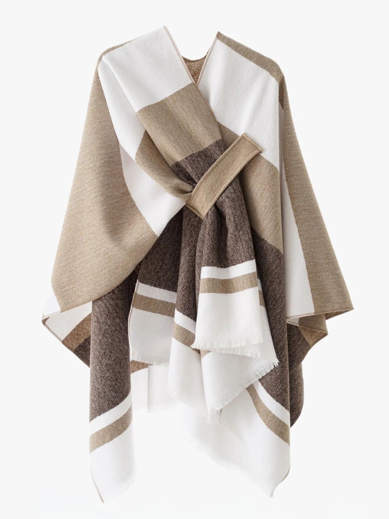 European and American minimalist cross-tie plaid cape cloak, acrylic warm versatile autumn winter outerwear fashion piece(Deep khaki) - Image 1