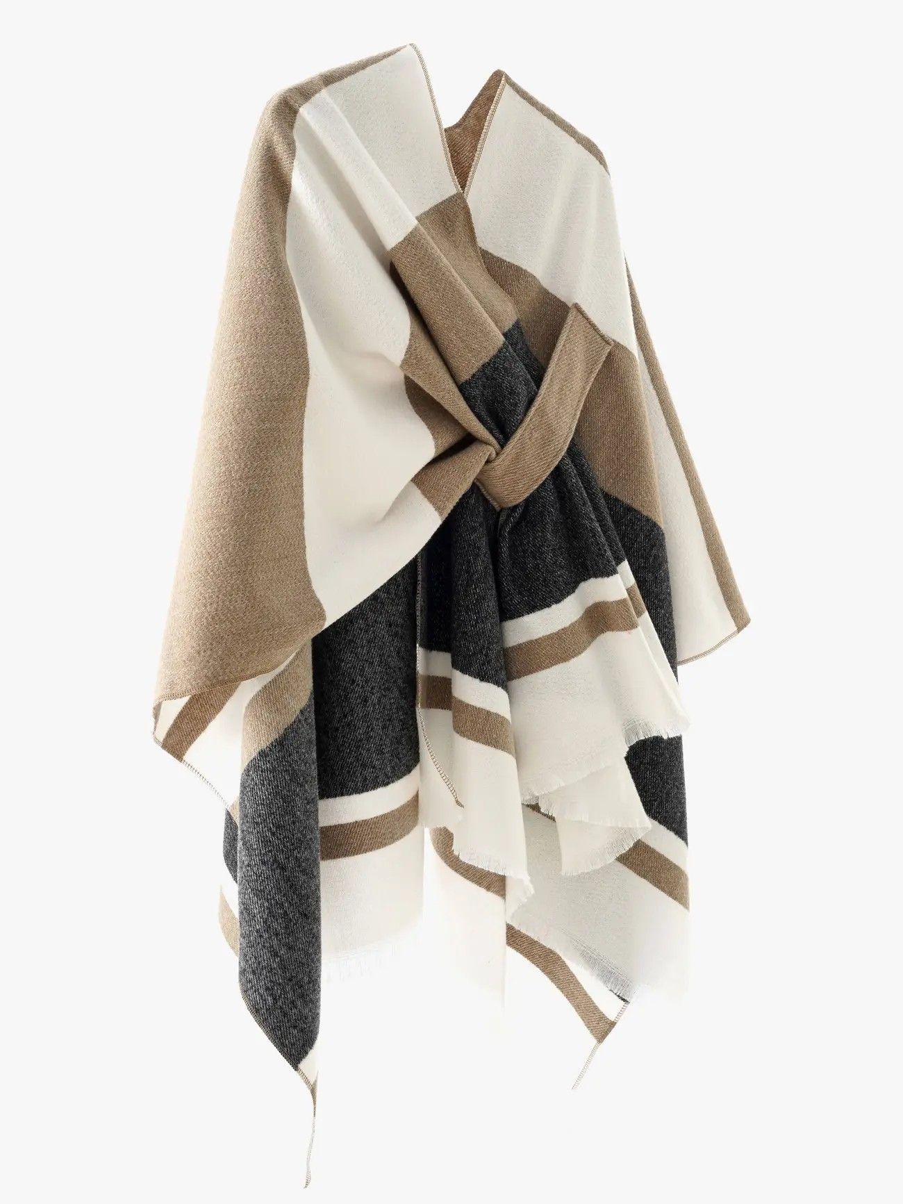 European and American minimalist cross-tie plaid cape cloak, acrylic warm versatile autumn winter outerwear fashion piece(Deep khaki) - Image 5