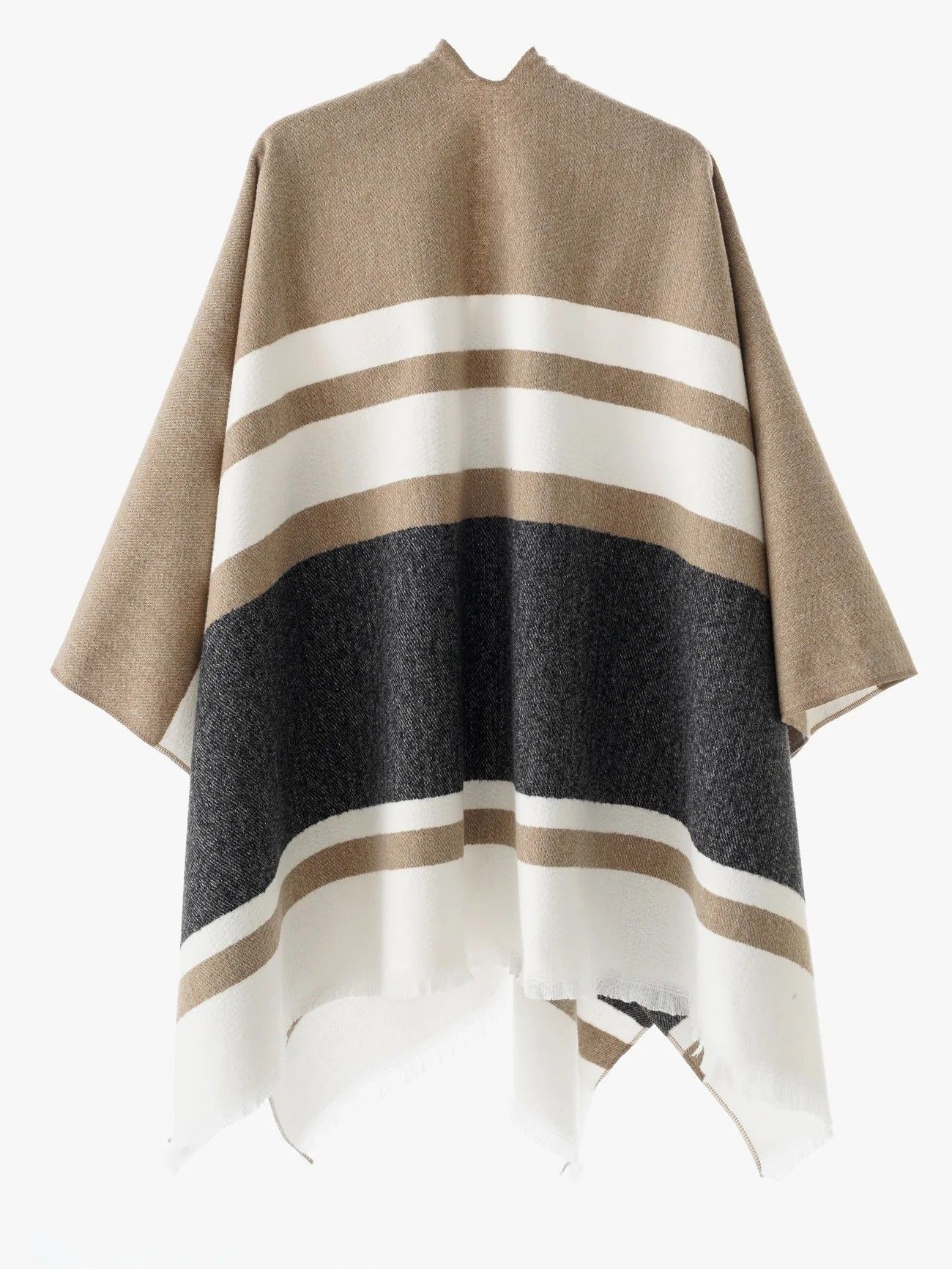 European and American minimalist cross-tie plaid cape cloak, acrylic warm versatile autumn winter outerwear fashion piece(Deep khaki) - Image 7