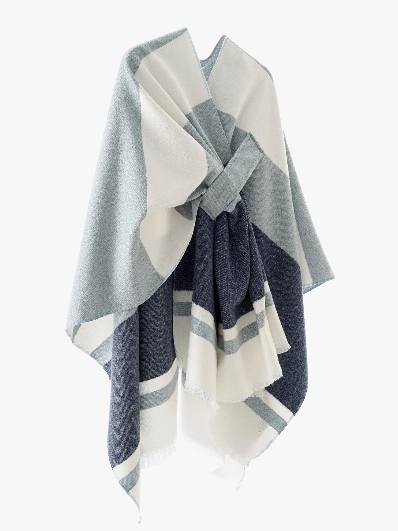 European and American minimalist cross-tie plaid cape cloak, acrylic warm versatile autumn winter outerwear fashion piece(navy blue) - Image 1