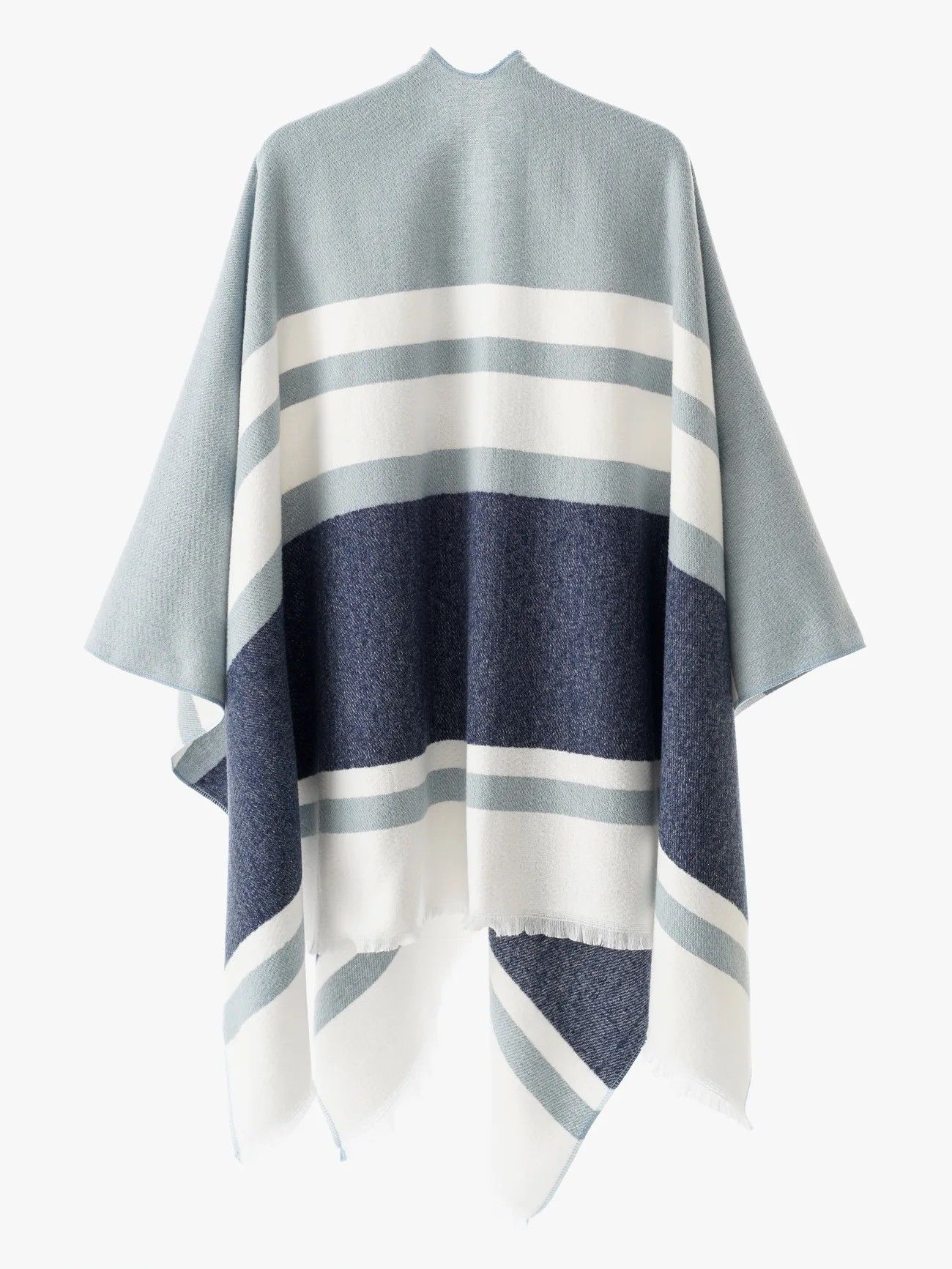 European and American minimalist cross-tie plaid cape cloak, acrylic warm versatile autumn winter outerwear fashion piece(navy blue) - Image 2
