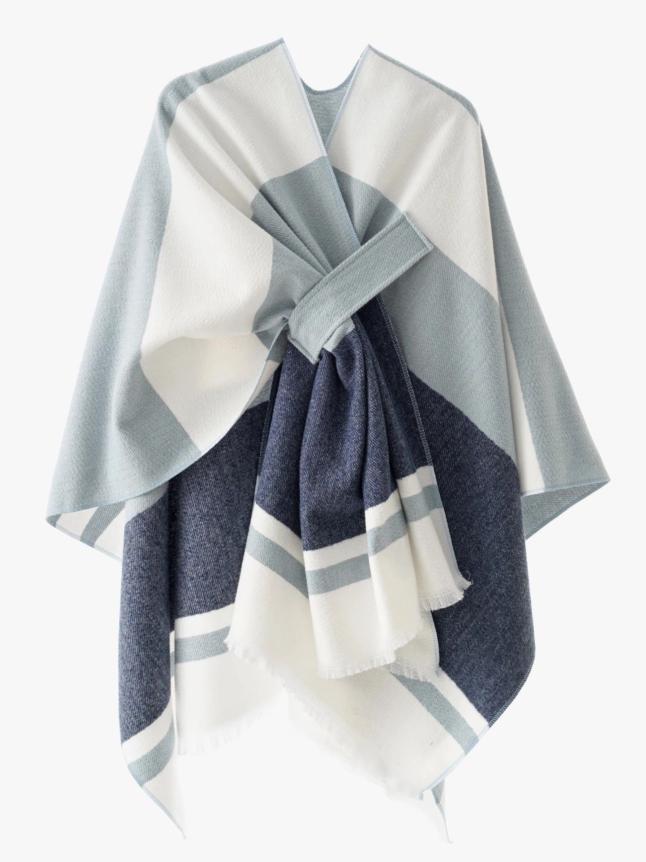 European and American minimalist cross-tie plaid cape cloak, acrylic warm versatile autumn winter outerwear fashion piece(navy blue) - Image 3