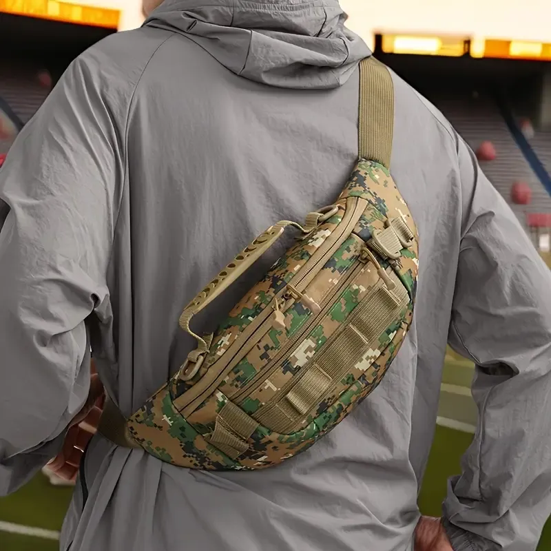 Tactical Camo Waist Bag: Water-Repellent Oxford, Multi-Compartment, Lightweight 0.25kg, Chest/Crossbody/Waist Carry – All-Scenario Essential./khaki - Image 2