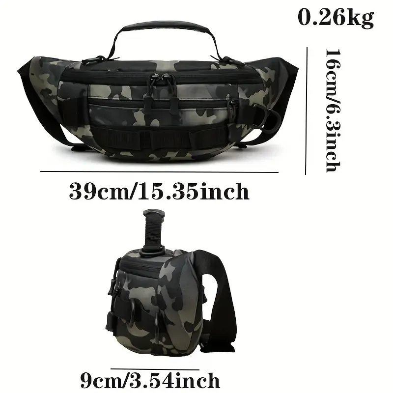 Tactical Camo Waist Bag: Water-Repellent Oxford, Multi-Compartment, Lightweight 0.25kg, Chest/Crossbody/Waist Carry – All-Scenario Essential./khaki - Image 5