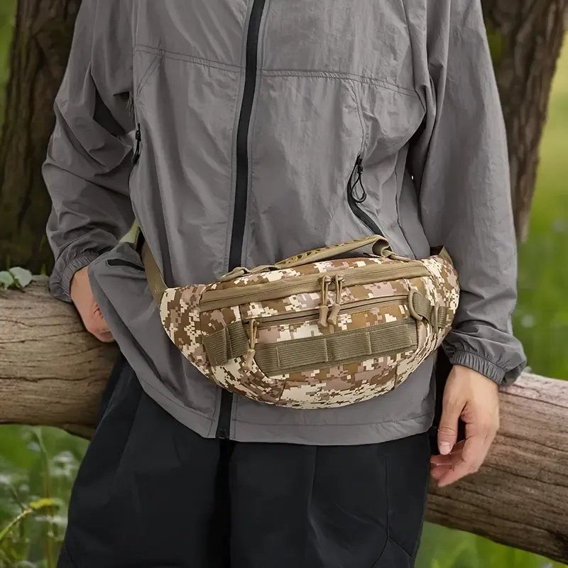 Tactical Camo Waist Bag: Water-Repellent Oxford, Multi-Compartment, Lightweight 0.25kg, Chest/Crossbody/Waist Carry – All-Scenario Essential/CP camouflage - Image 2