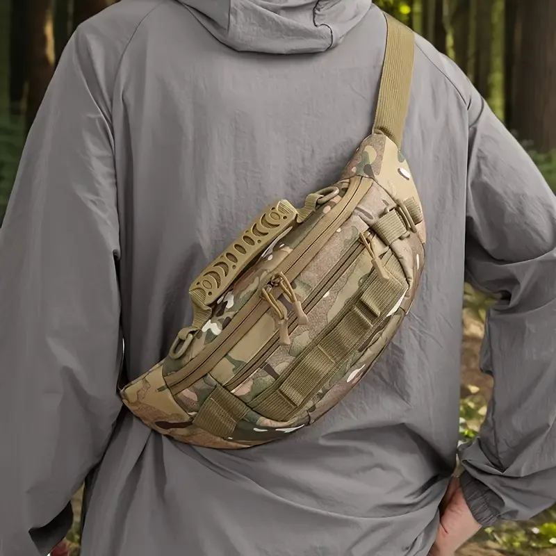 Tactical Camo Waist Bag: Water-Repellent Oxford, Multi-Compartment, Lightweight 0.25kg, Chest/Crossbody/Waist Carry – All-Scenario Essential/Night camouflage - Image 2