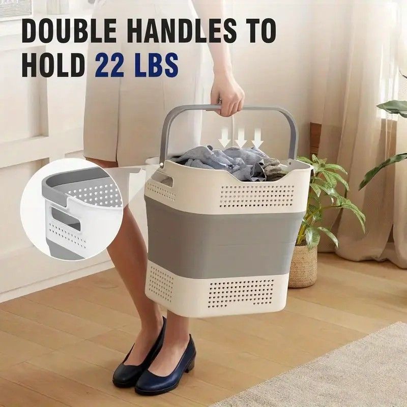 Multi-functional Folding Laundry Basket: Hassle-free Storage, One Basket for All Your Clothes Sorting.Light grey - Image 4
