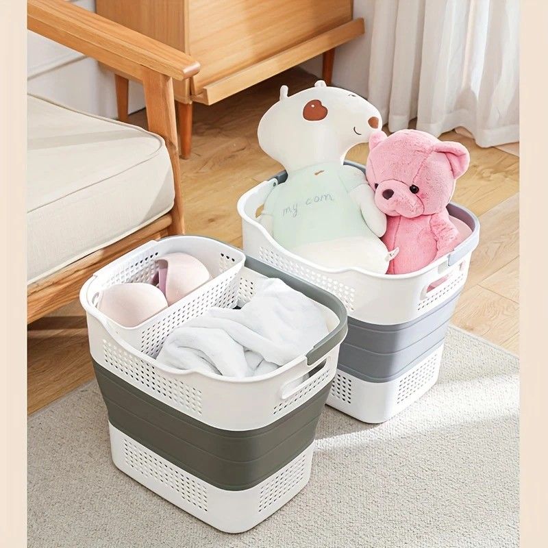 Multi-functional Folding Laundry Basket: Hassle-free Storage, One Basket for All Your Clothes Sorting.Light grey - Image 8