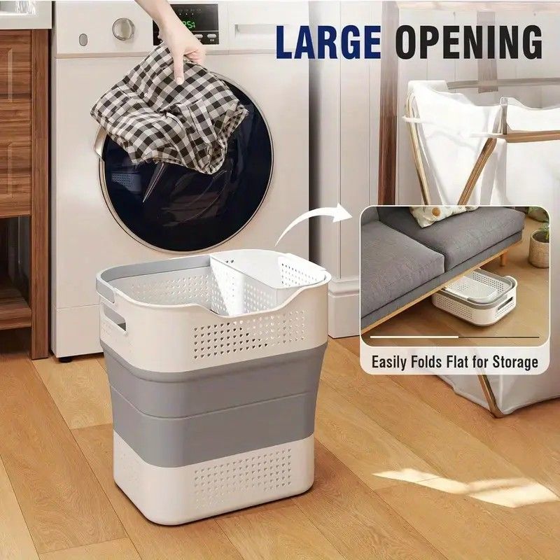 Multi-functional Folding Laundry Basket: Hassle-free Storage, One Basket for All Your Clothes Sorting.dull grey - Image 2