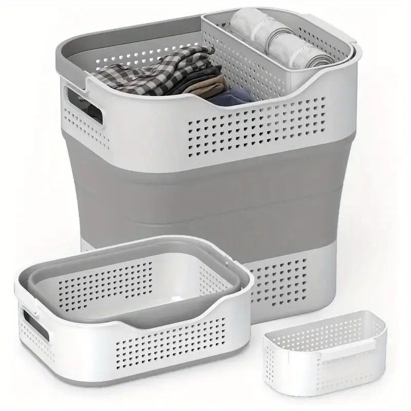 Multi-functional Folding Laundry Basket: Hassle-free Storage, One Basket for All Your Clothes Sorting.light brown - Image 2