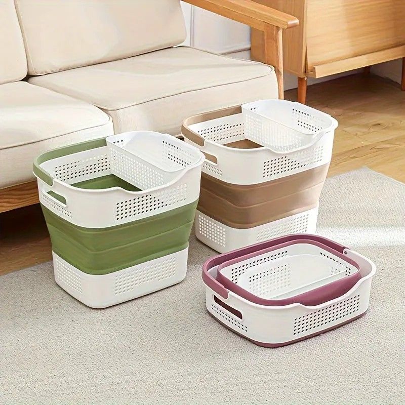 Multi-functional Folding Laundry Basket: Hassle-free Storage, One Basket for All Your Clothes Sorting.light brown - Image 5