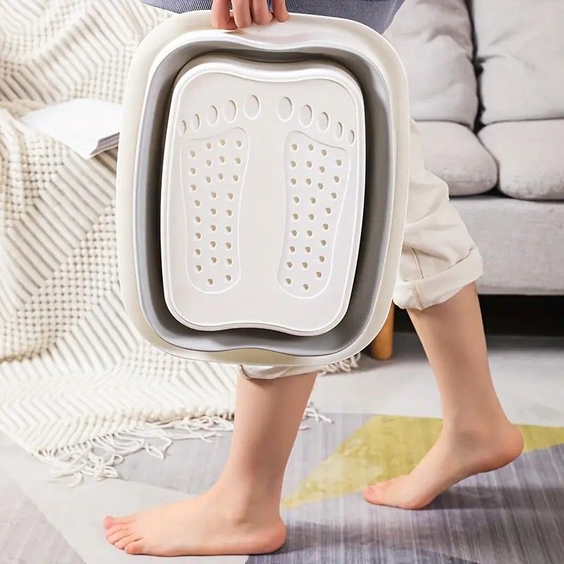 Foldable Foot Soak Tub: TPE Collapsible Deep Tub with Lid for Heat Retention, Foot Massage, Essential for Home Wellness and Relaxation.GREY - Image 3