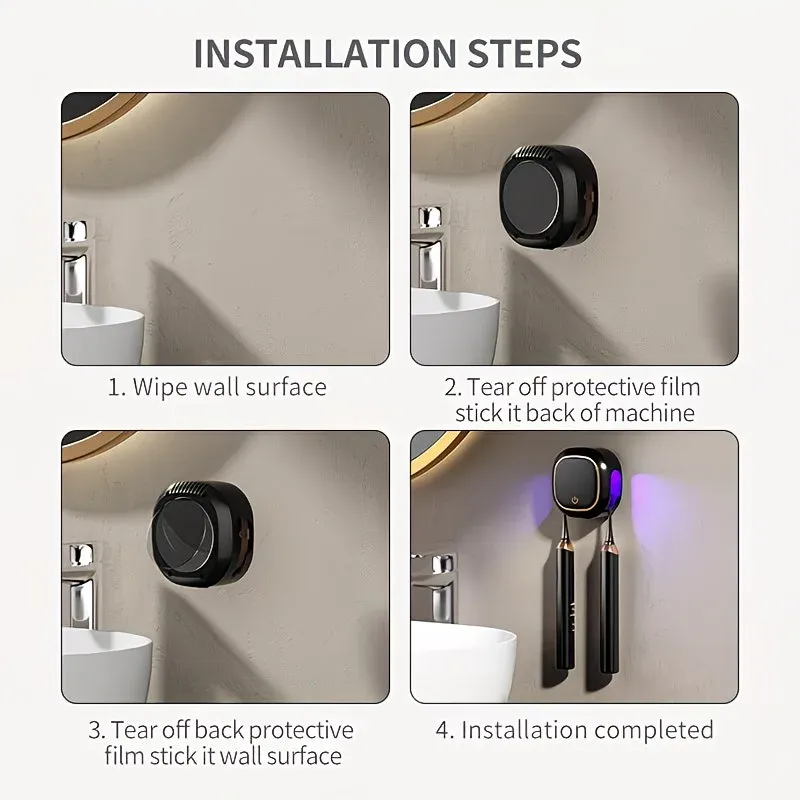 Smart UV Toothbrush Sterilizer Holder: No-Drilling Dual-Slot Storage, One-Button Sterilization Saves Space/black - Image 8