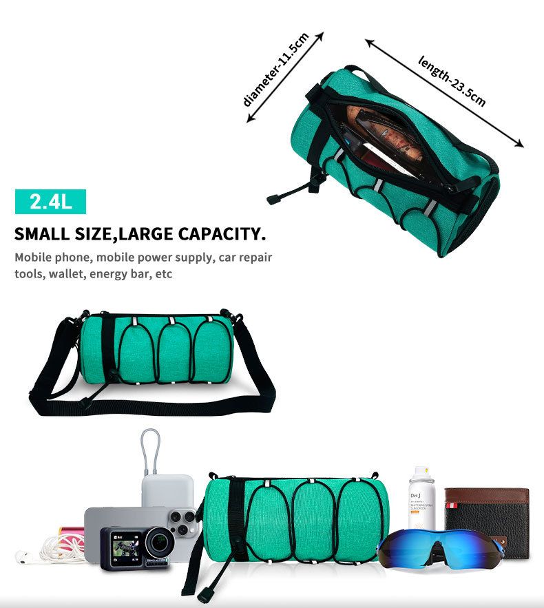 Cycling top tube bag, 2.4L large capacity holds all your small essentials, six reflective strips keep you safe during night rides, detachable for use as a crossbody bag, one bag for multiple uses./ching; cyan - Image 1