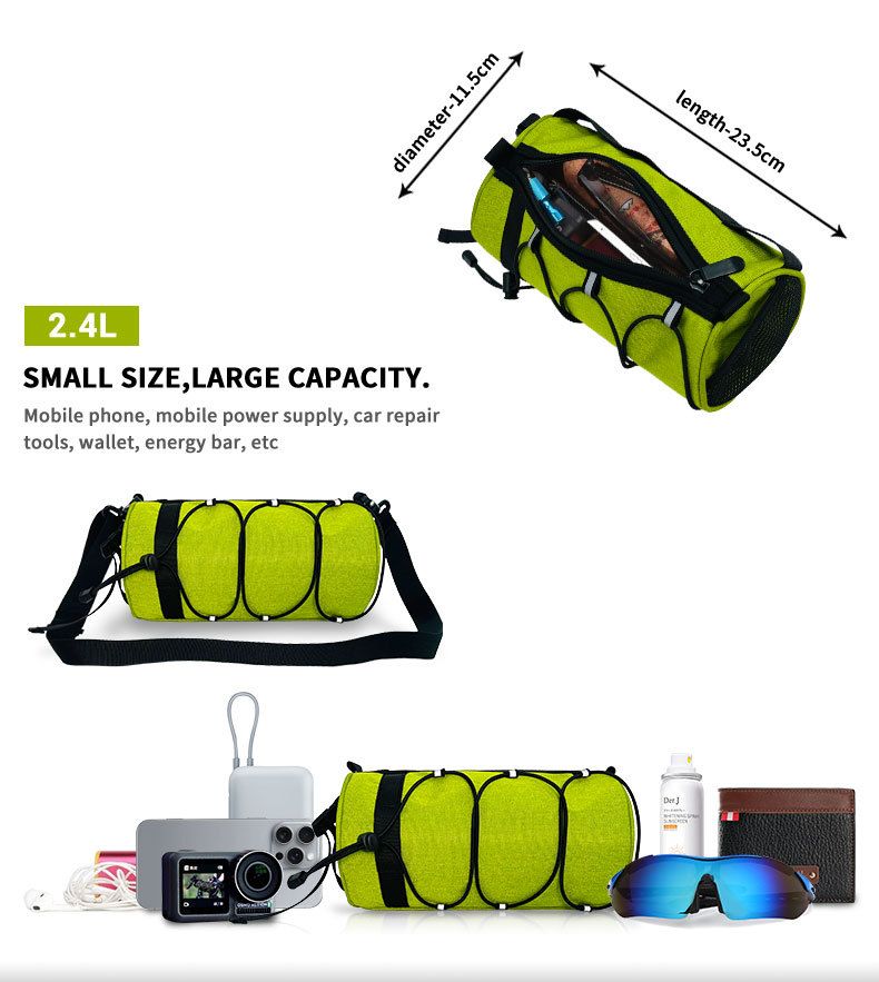 Cycling top tube bag, 2.4L large capacity holds all your small essentials, six reflective strips keep you safe during night rides, detachable for use as a crossbody bag, one bag for multiple uses./grass green - Image 1