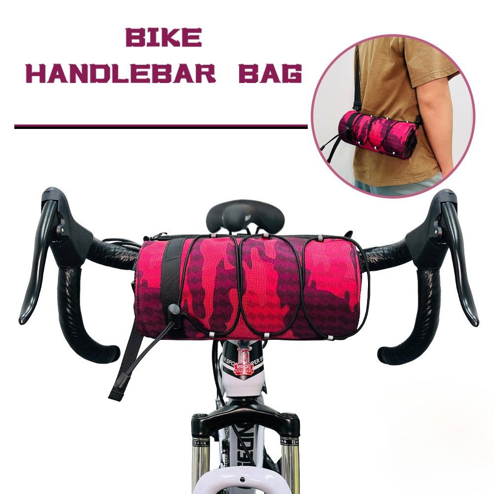 Cycling top tube bag, 2.4L large capacity holds all your small essentials, six reflective strips keep you safe during night rides, detachable for use as a crossbody bag, one bag for multiple uses./Scarlet camouflage - Image 2