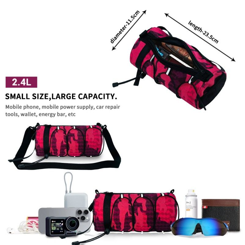 Cycling top tube bag, 2.4L large capacity holds all your small essentials, six reflective strips keep you safe during night rides, detachable for use as a crossbody bag, one bag for multiple uses./Scarlet camouflage - Image 3