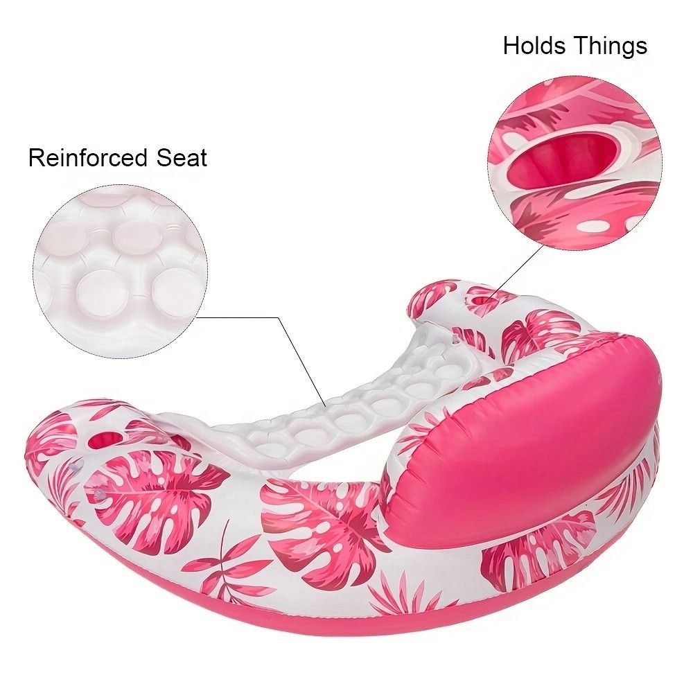 Adult Pool Floating Bed with Canopy: Upgraded Large Space, Adjustable Shade, Ergonomic Headrest, Dual Cup Holders, Portable and Comfortable。PINK - Image 4