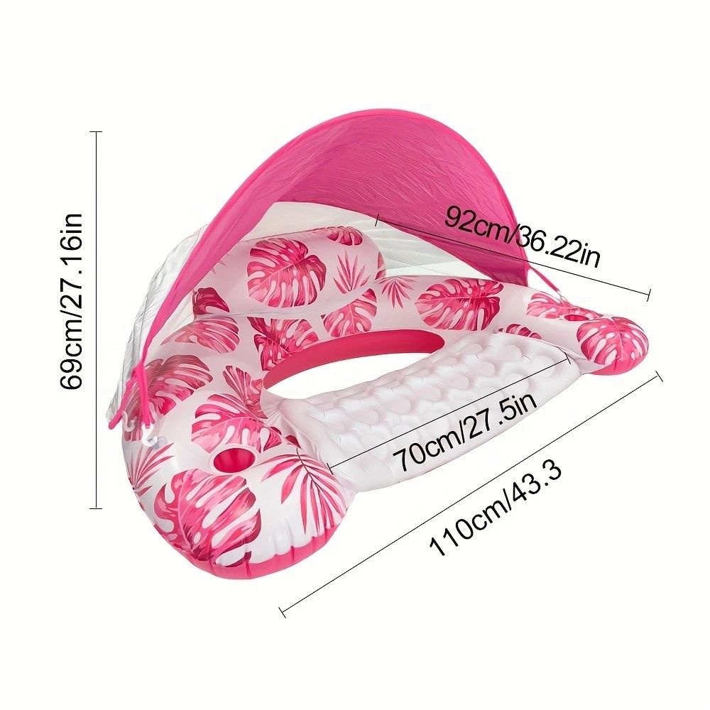 Adult Pool Floating Bed with Canopy: Upgraded Large Space, Adjustable Shade, Ergonomic Headrest, Dual Cup Holders, Portable and Comfortable。PINK - Image 5