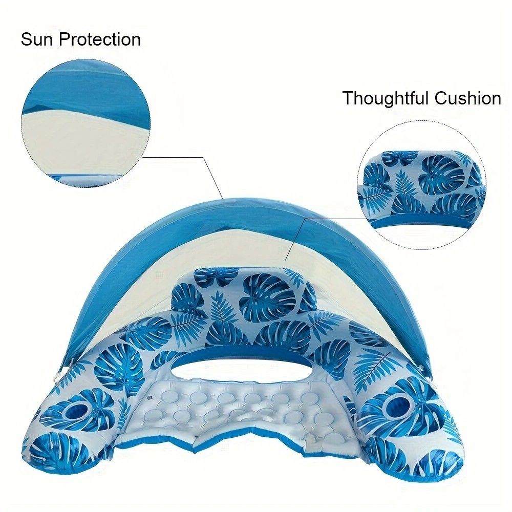 Adult Pool Floating Bed with Canopy: Upgraded Large Space, Adjustable Shade, Ergonomic Headrest, Dual Cup Holders, Portable and Comfortable.BLUE - Image 3
