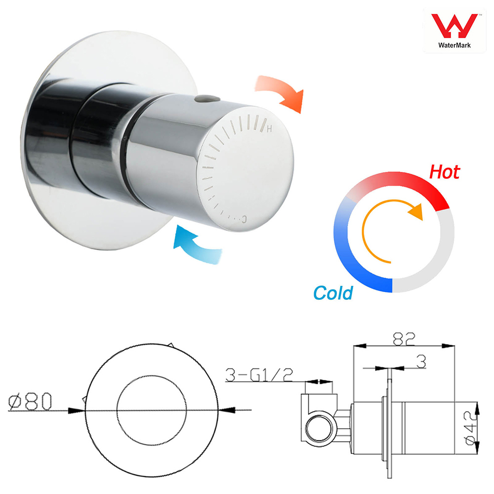 Chrome Bath Control Shower Mixer Brass Round Wall Mounted Hot Cold Water Valve - Image 2