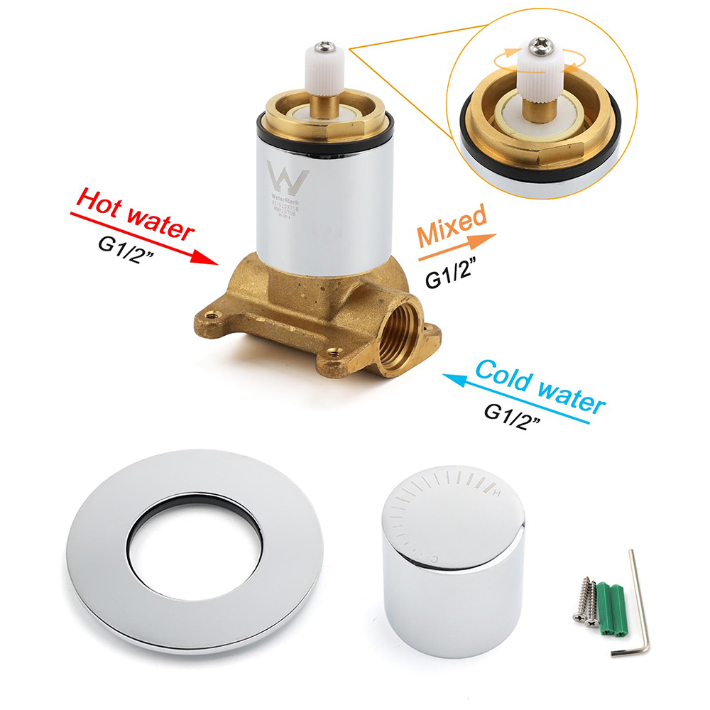 Chrome Bath Control Shower Mixer Brass Round Wall Mounted Hot Cold Water Valve - Image 4