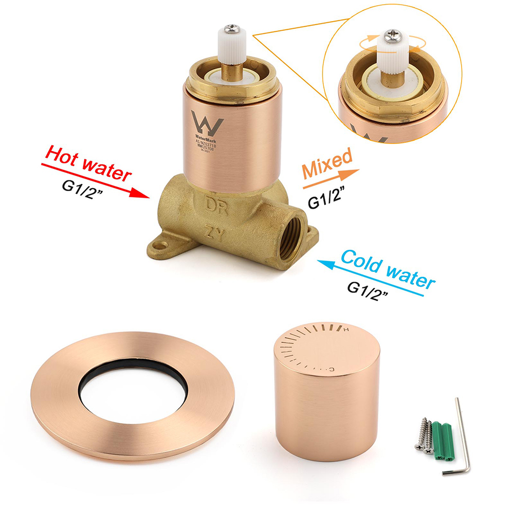 Watermark Round Shower Mixer Brass Hot Cold Water Tap Valve Brushed Rose Gold - Image 4