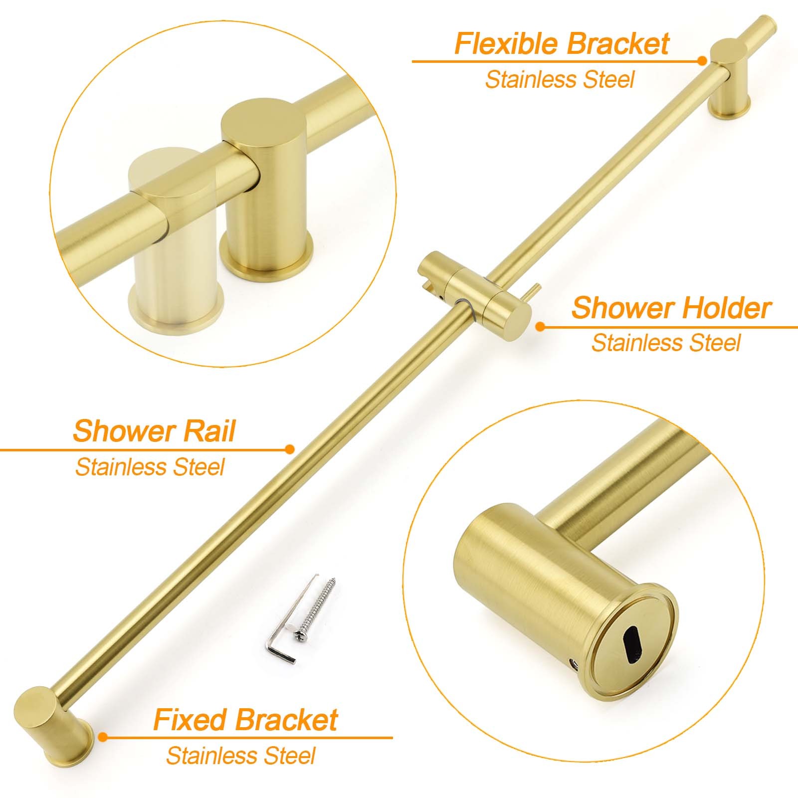 Brushed Gold Brass 850mm Long Sliding Rail Bar Swivel Handheld Shower Holder Kit - Image 3