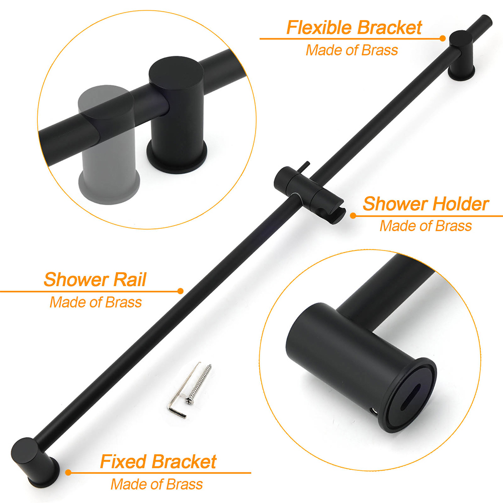 Matt Black Solid Brass 850mm Long Sliding Rail Bar Swivel Handheld Shower Holder - Image 3