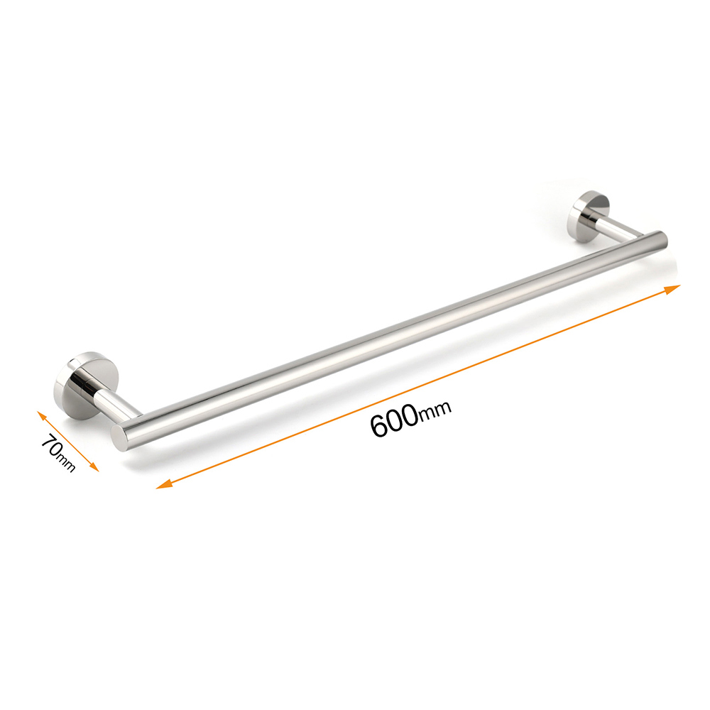 Polished Chrome 600mm Single Towel Rack Rail Holder Stainless Steel Hanger Bar - Image 2