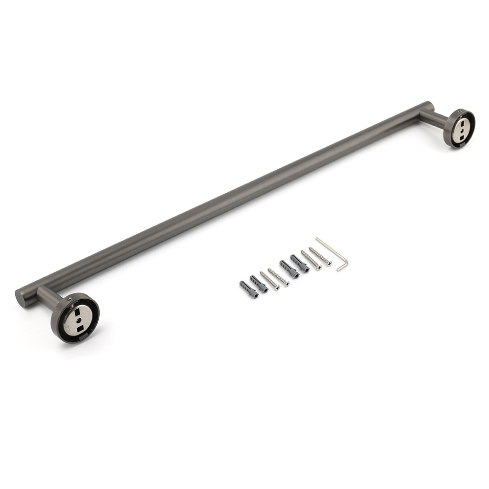 Gun Metal Stainless Steel 600mm Single Towel Rack Rail Holder Round Hanger Bar - Image 5