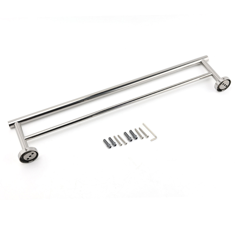 Polished Chrome 600mm Double Towel Rack Holder Stainless Steel Hanger Rail Kit - Image 5