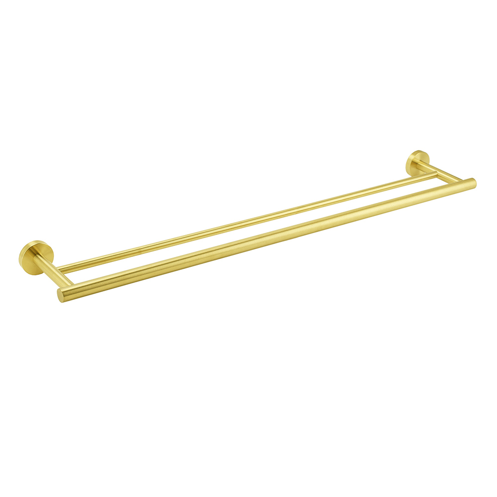 Brushed Gold 600mm Long Double Towel Rack Rail Holder Bar Round Stainless Steel - Image 1