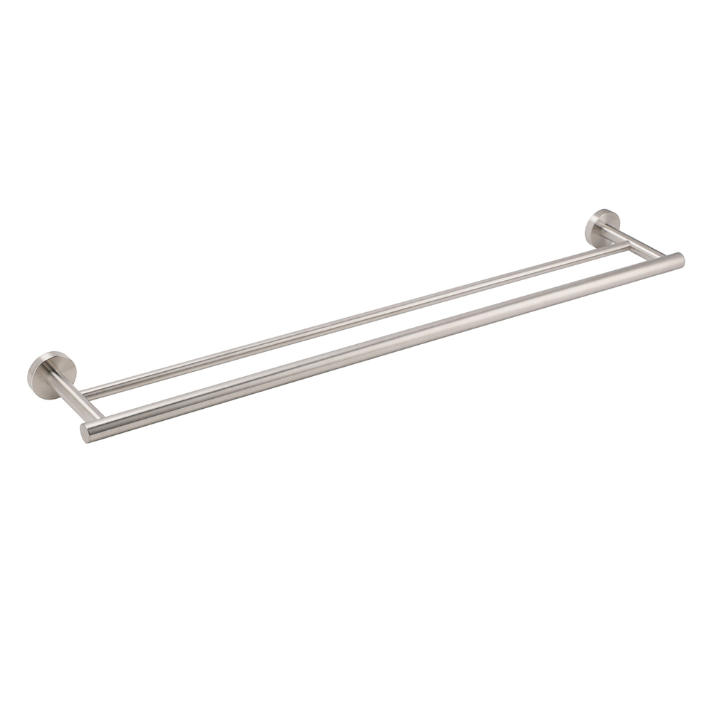 Brushed Nickel 750mm Double Towel Rack Rail Holder Round Hanger Bar Wall Mounted - Image 1
