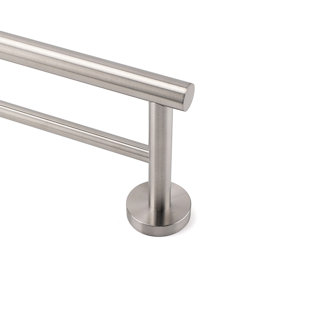 Brushed Nickel 750mm Double Towel Rack Rail Holder Round Hanger Bar Wall Mounted - Image 3