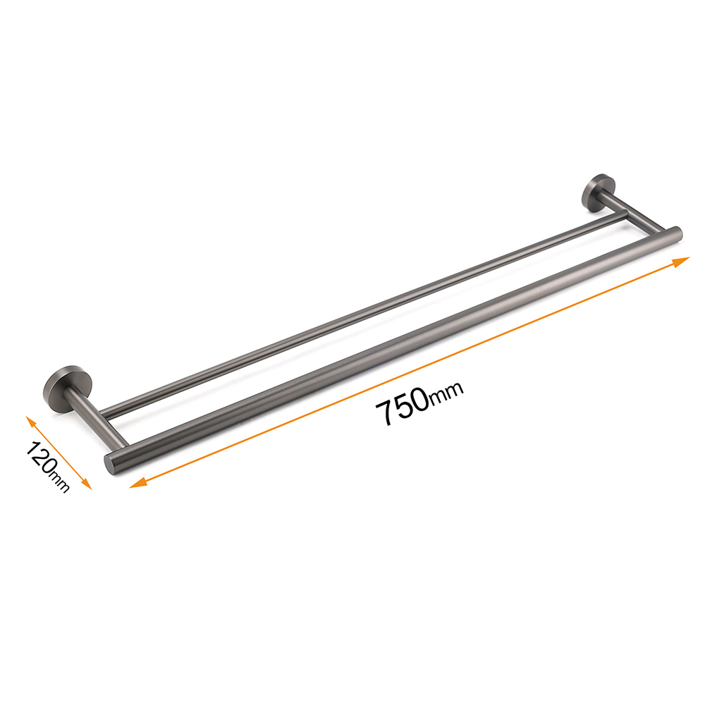 Gun Metal Stainless Steel 750mm Double Towel Rack Rail Holder Round Hanger Bar - Image 2
