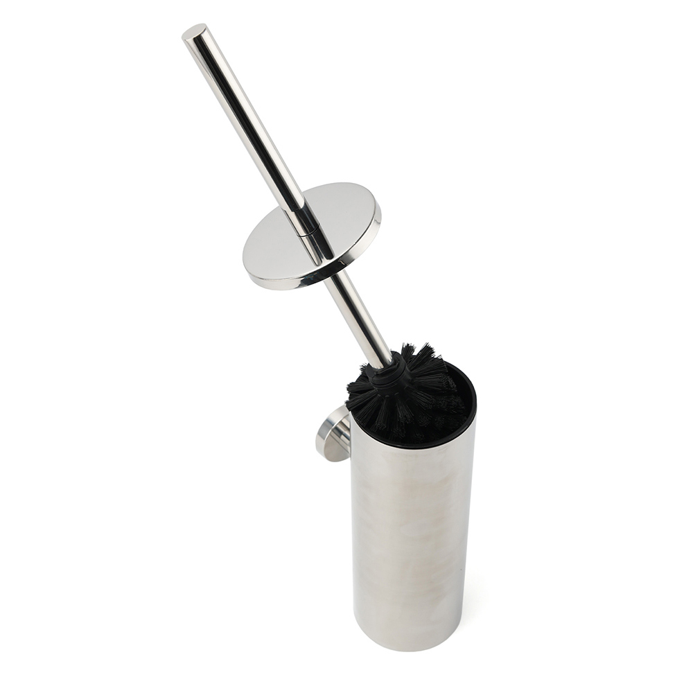 Polished Chrome Silver Round Toilet Brush Wall Mount Holder Cup Stainless Steel - Image 3