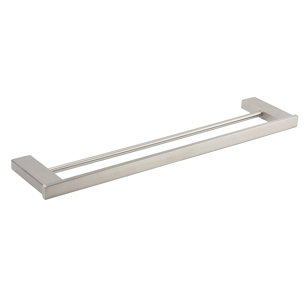 Brushed Nickel Square Towel Rail Rack 600mm Double Hanger Holder Bar Bathroom - Image 1