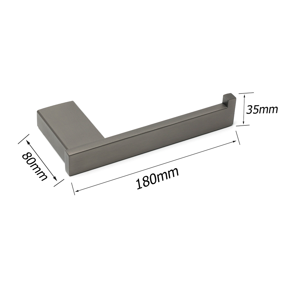 Gun Metal Square Toilet Paper Roll Tissue Roll Holder Hook Rack Wall Mounted Set - Image 2