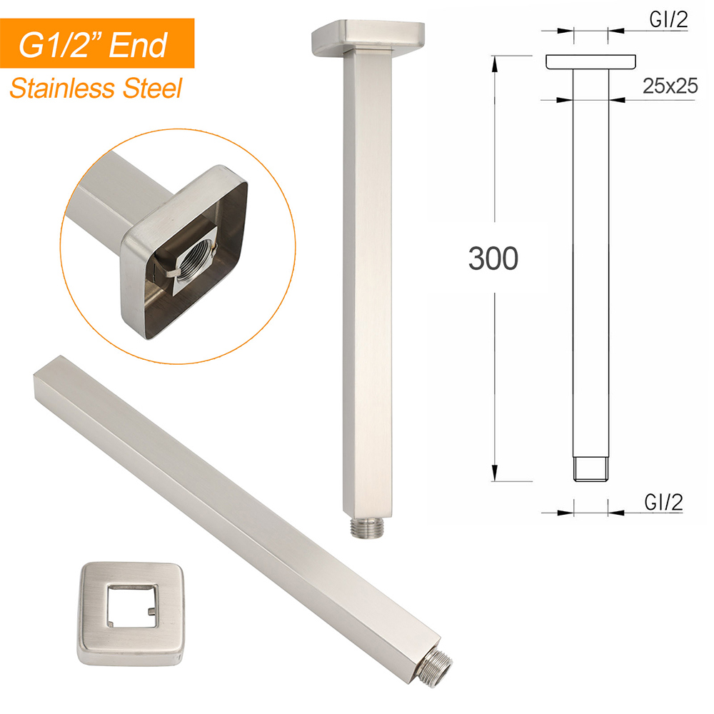 Shower Component 30cm Long Ceiling Extension Dropper Arm Brass Brushed Nickel Square - Image 2