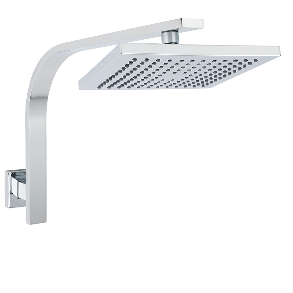 WELS ABS 200mm Square Rain Shower Head & Brass Gooseneck Wall Arm Set WATERMARK - Image 1
