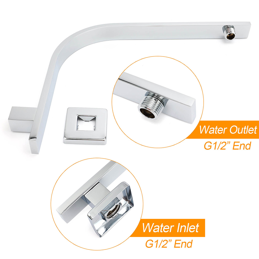 WELS ABS 200mm Square Rain Shower Head & Brass Gooseneck Wall Arm Set WATERMARK - Image 3
