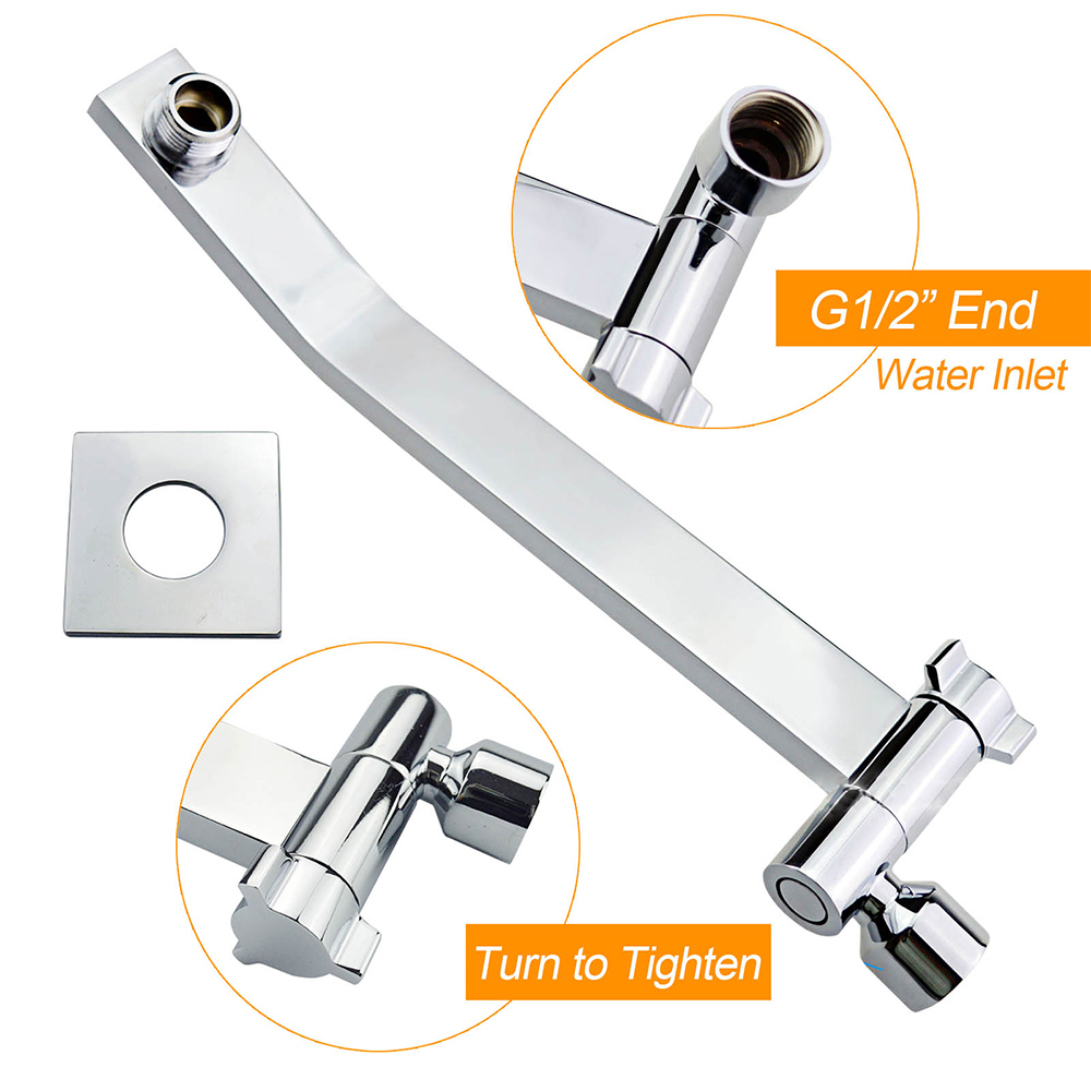 Square Chrome Brass Up & Down Adjustable Wall Mounted Shower Arm For Shower Head - Image 3
