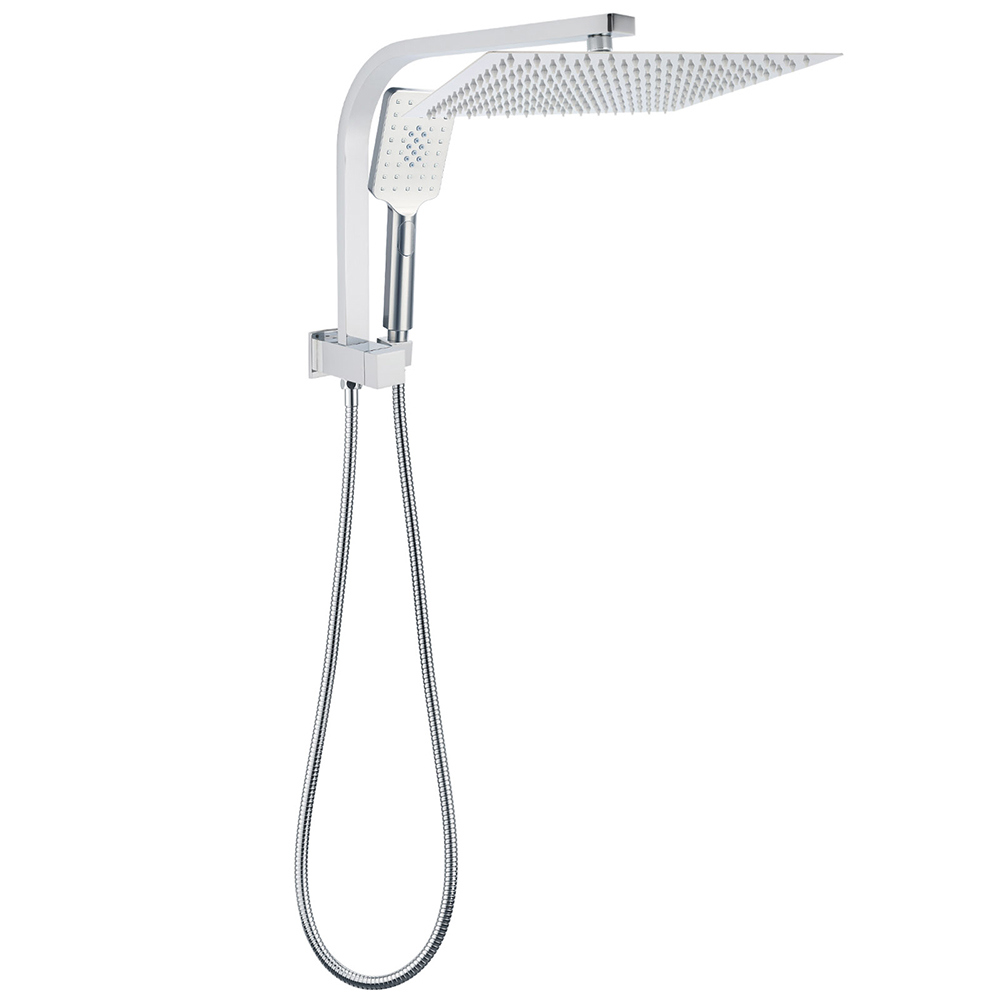WELS Square Twin Shower Head Chrome 12 inch 3 Mode Handheld Diverter Wall Arm Set - Image 1