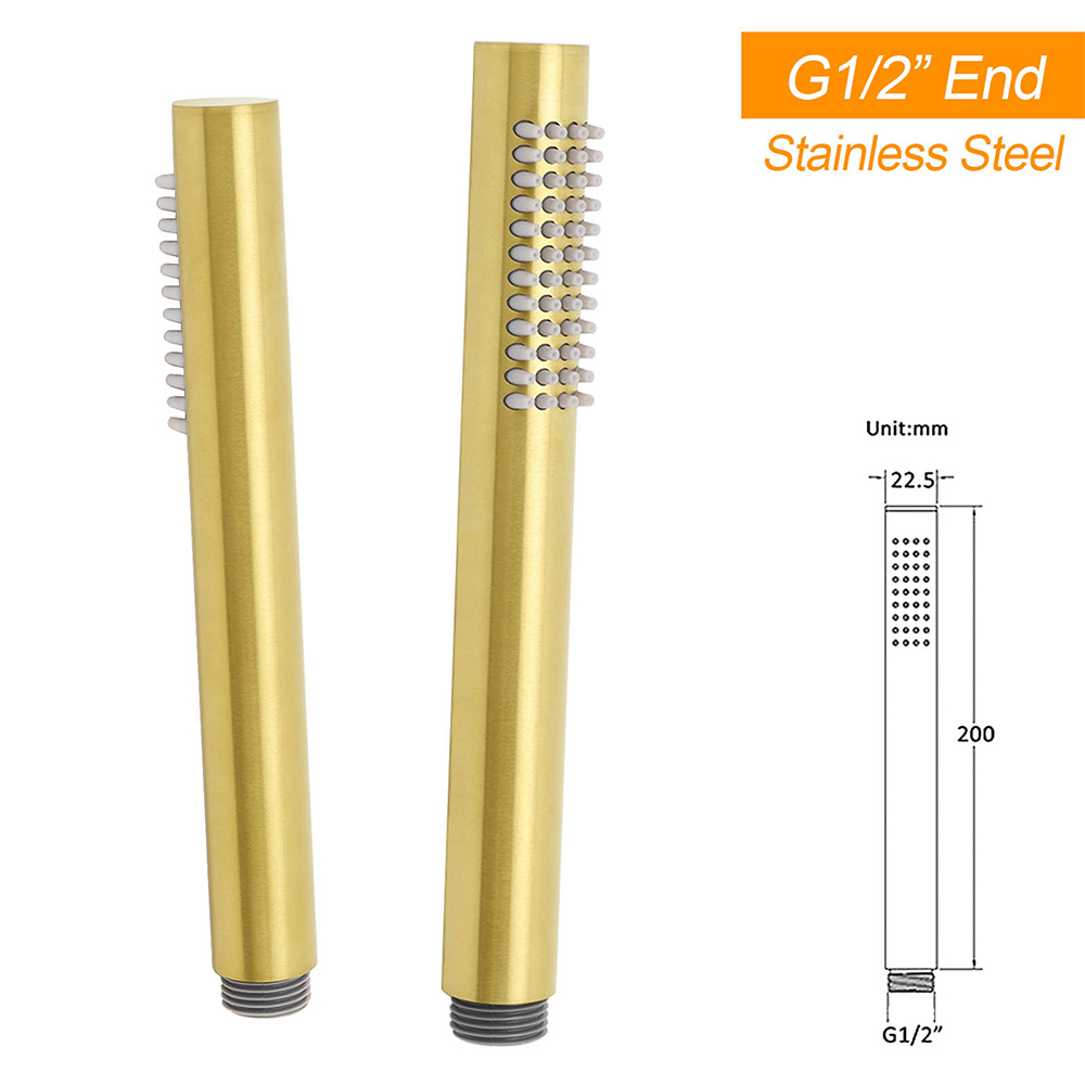 WELS Brushed Gold Round Twin Shower Head Set Diverter Wall Arm Stainless Steel Handheld Rose - Image 8