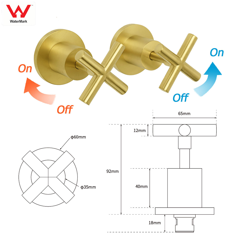 WELS Brushed Gold Round Twin Shower Head Set Diverter Wall Arm Metal Handheld With Mixer - Image 8