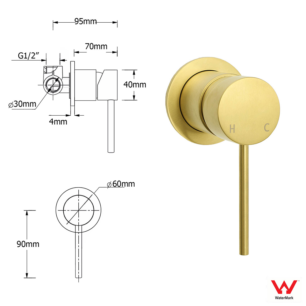 WELS Brushed Gold Round Dual Shower Head Set Diverter Wall Arm Single Mode Handheld Small Face Mixer - Image 8