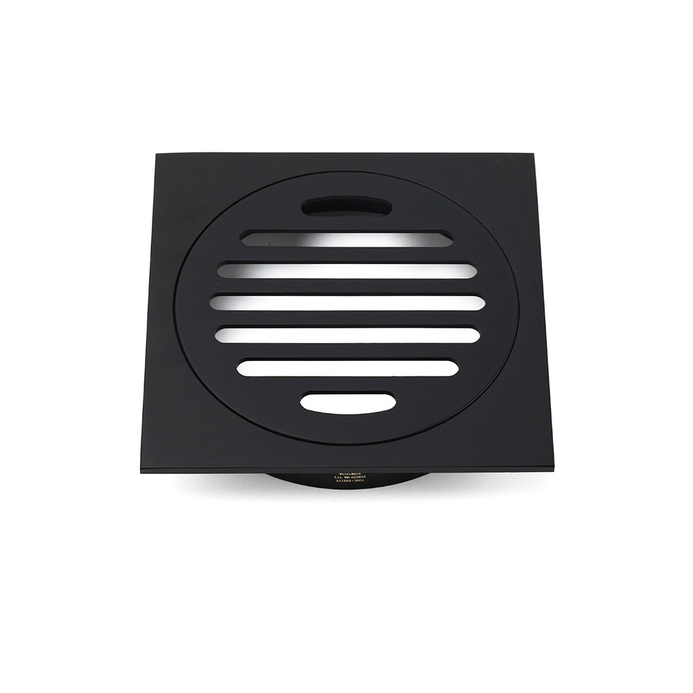 Black Bathroom 110mm Small Square Shower Grate Floor Drain 95mm Outlet Watermark - Image 1