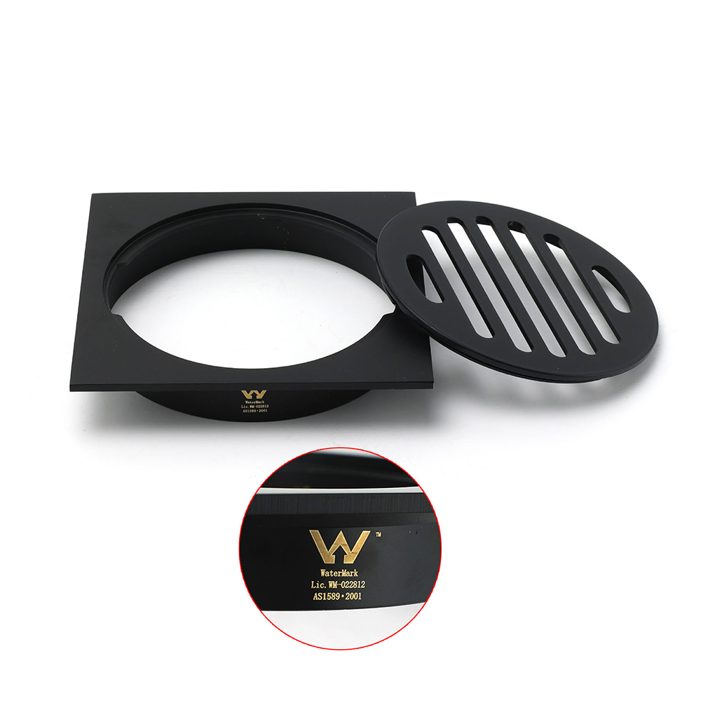 Black Bathroom 110mm Small Square Shower Grate Floor Drain 95mm Outlet Watermark - Image 3