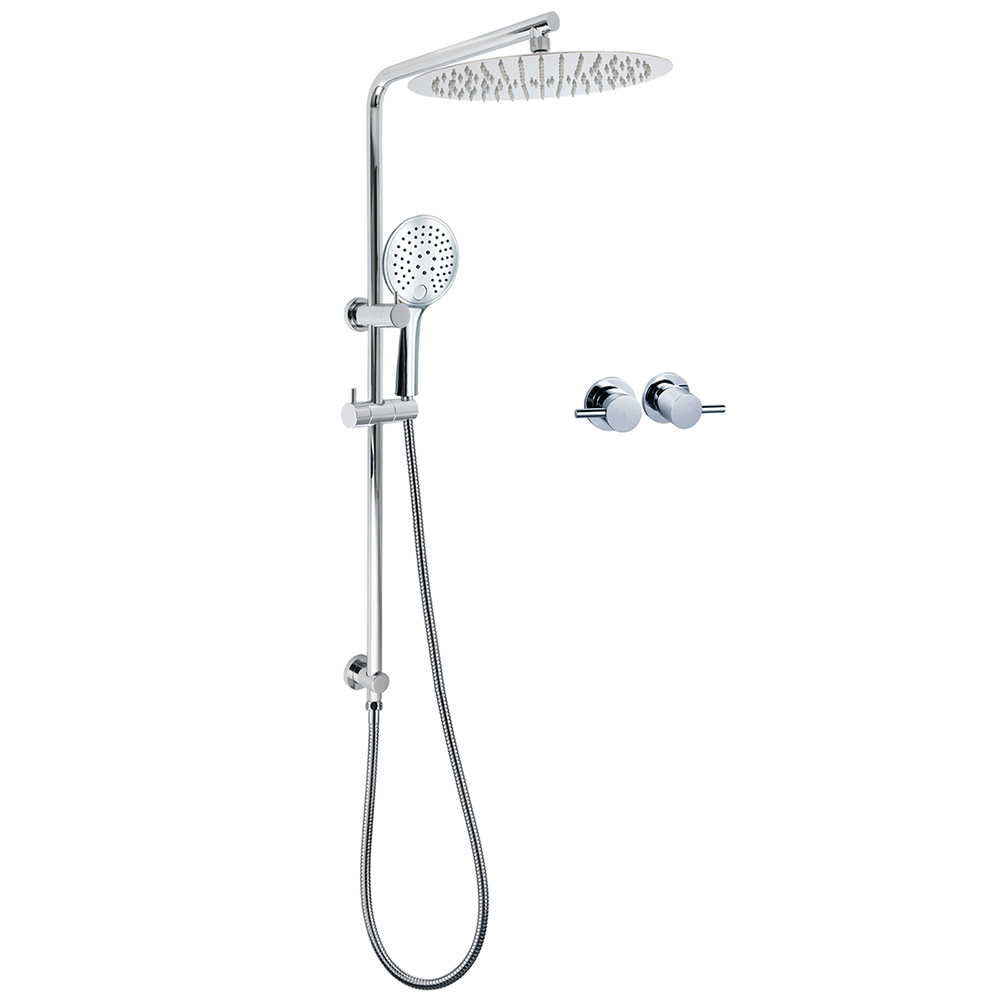 WELS Double Round Shower Head Handheld Sliding Rail Arm Chrome 12